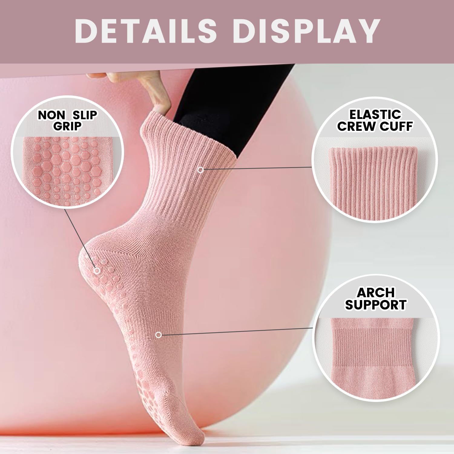 여성용 요가 양말, 단색 미드솔, 미끄럼 방지 그립,  - Medias Para Pilates Y Yoga 리뷰 및 가격